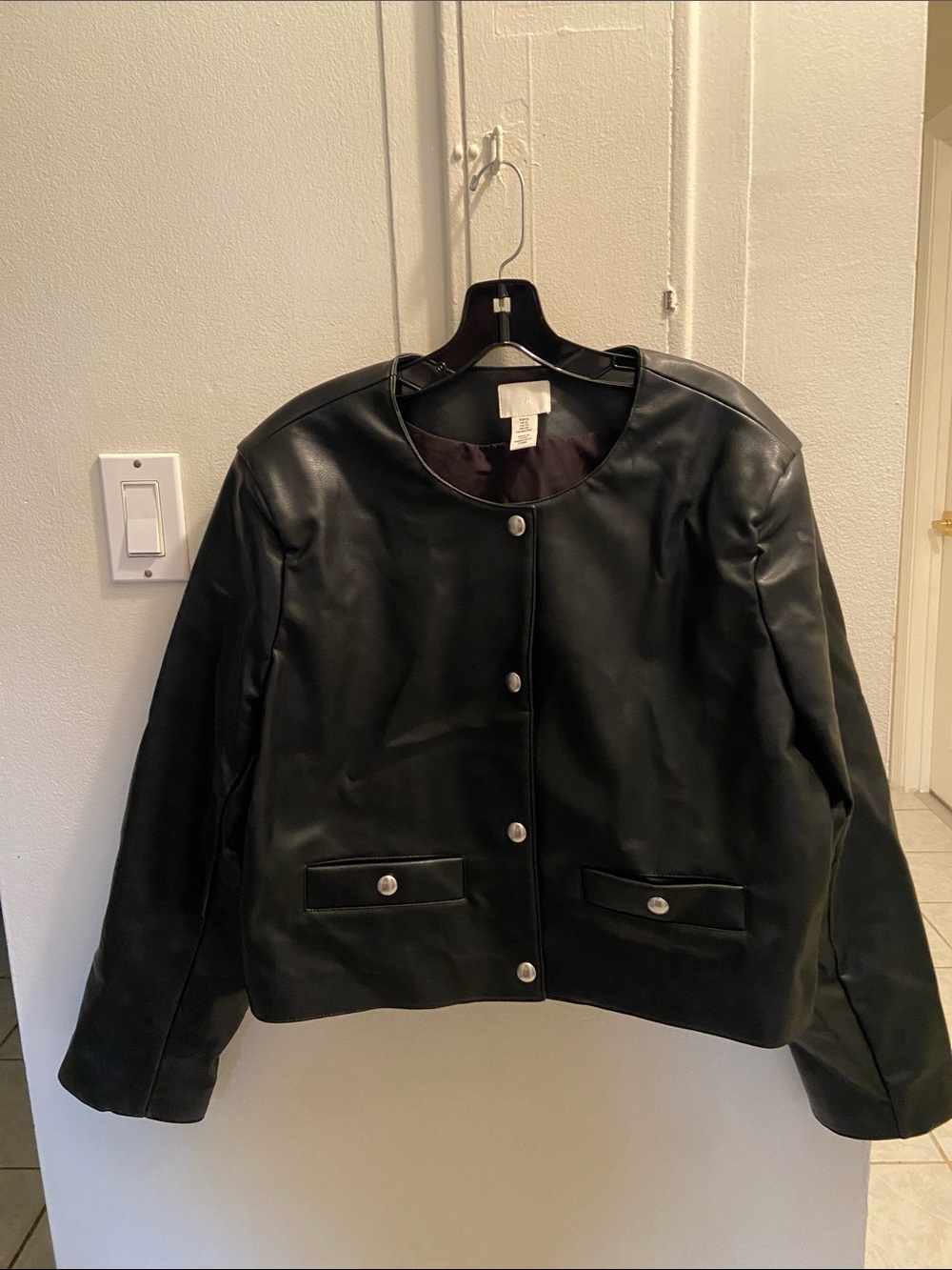 H&M Black Faux Leather Snap-Front Jacket